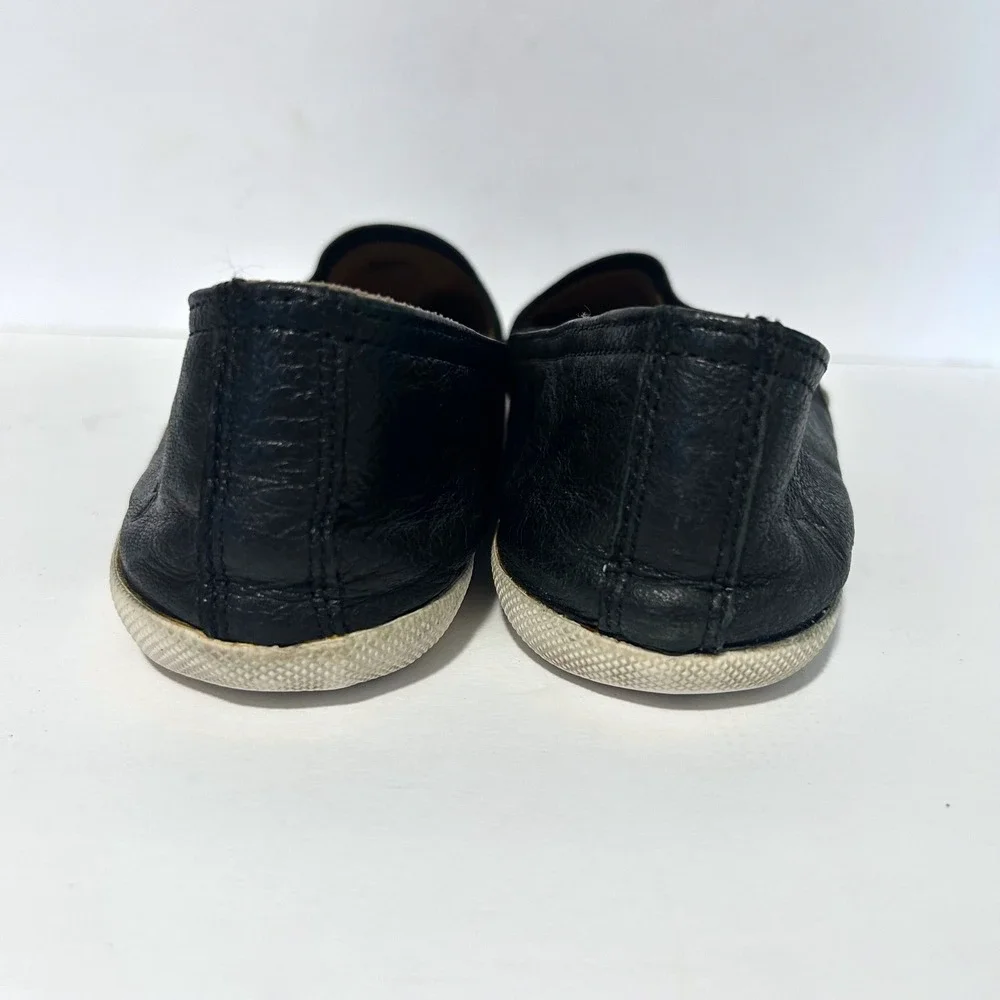 Frye Melanie Slip On Sneakers Womens 9 Black Leather Low Top Flats Luxury Casual